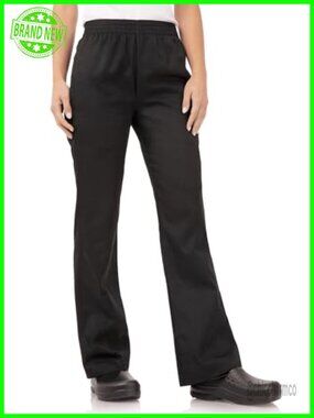 Women's Baggy Chef Pants Elastic Waist Side Pockets Relaxed Kitchen Workwear